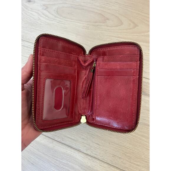 Elliott Lucca Red Woven Leather Wristlet Wallet Zip Around - Picture 4 of 7